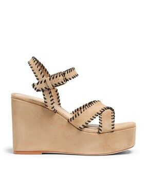 Cinq A Sept Sasha Whipstitch Suede Wedge Sandal